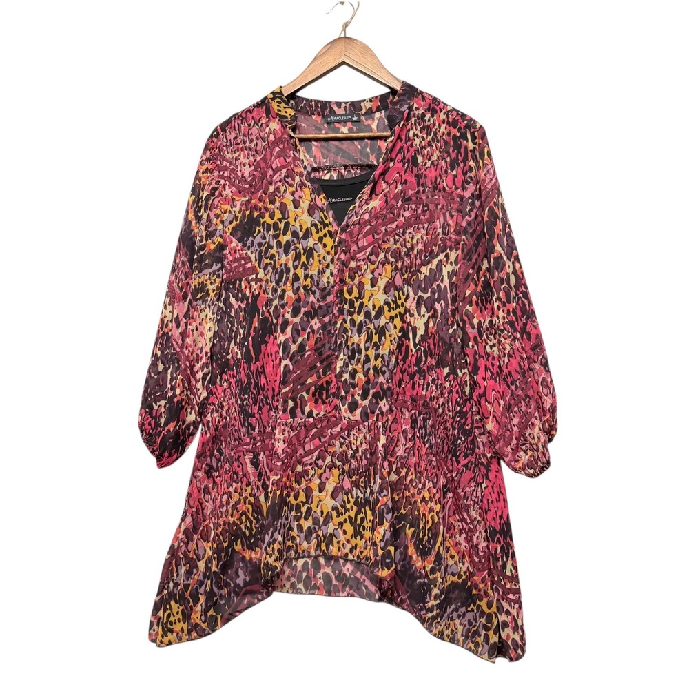 Miraclesuit Women‎ L Tunic Swim Kaftan Tank Top Topper Pink Leopard Sheer Resort